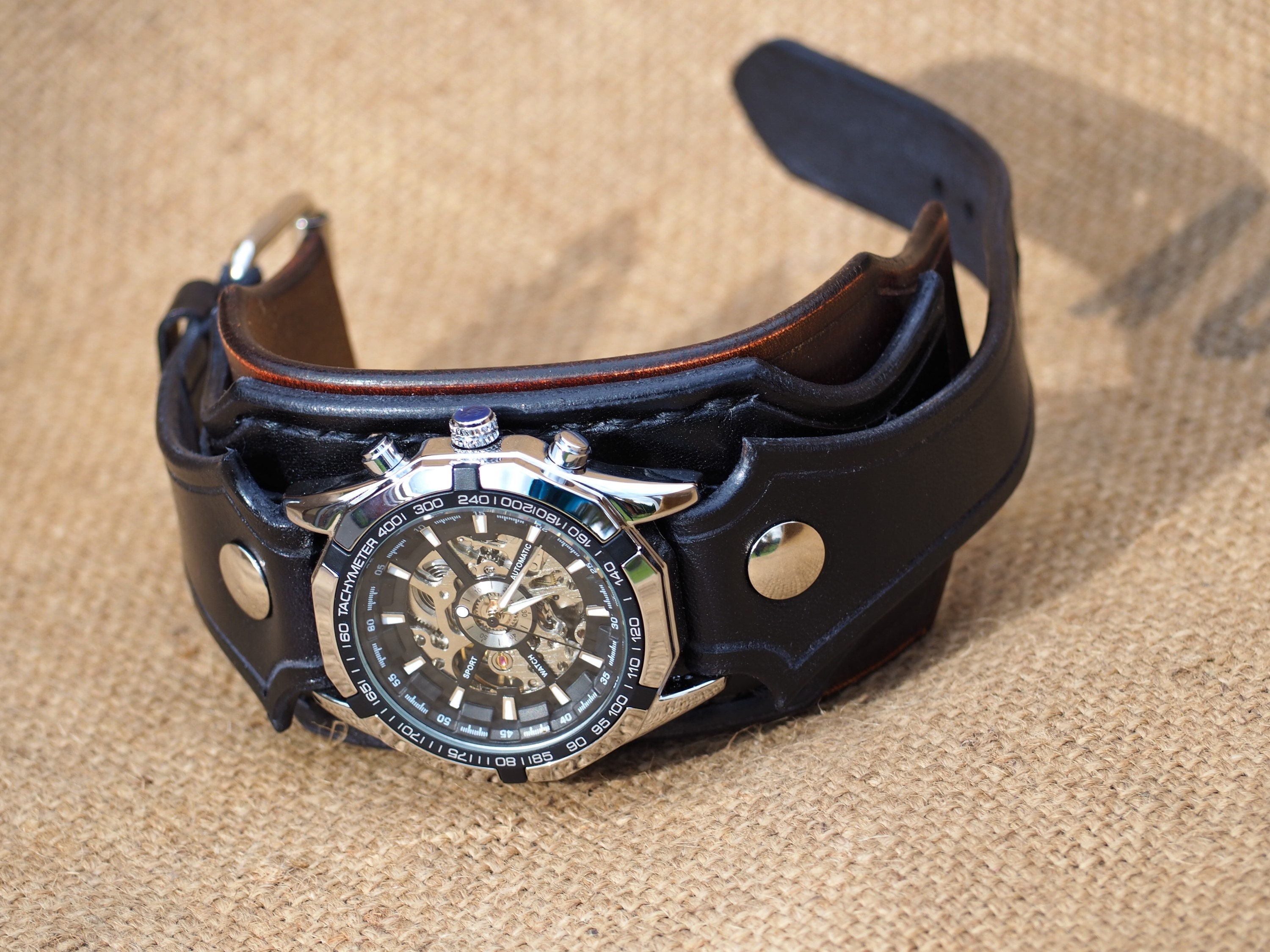 Men's Vintage Leather Cuff Watch Brown Bracelet Watch Etsy UK