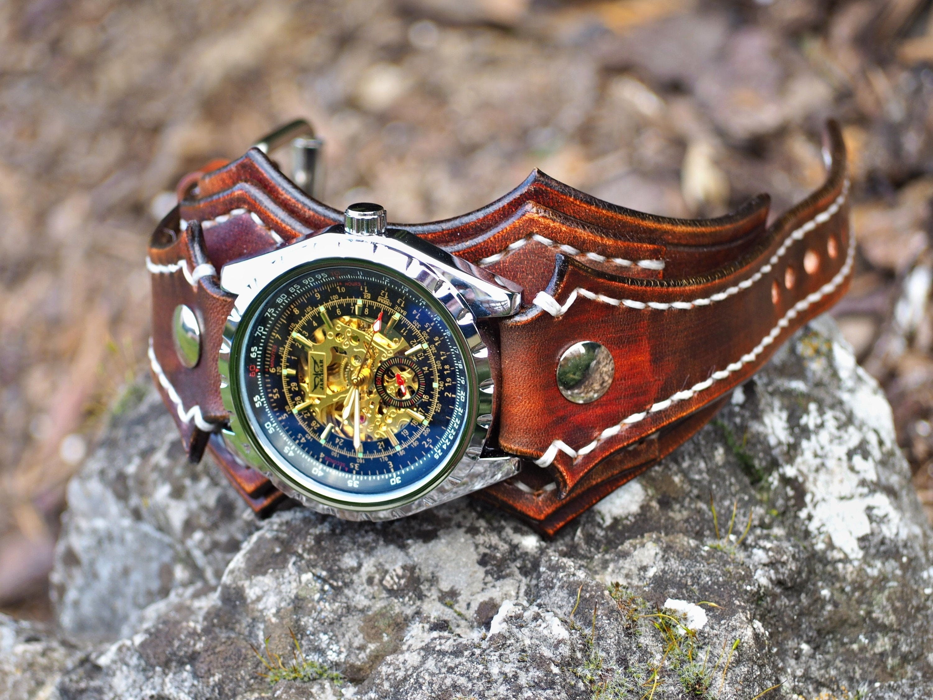 Watch on deals leather cuff