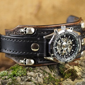 Steampunk Wrist Watch, Man Wrist Watch, Steampunk Leather Watch, Man's Steampunk Watch image 3