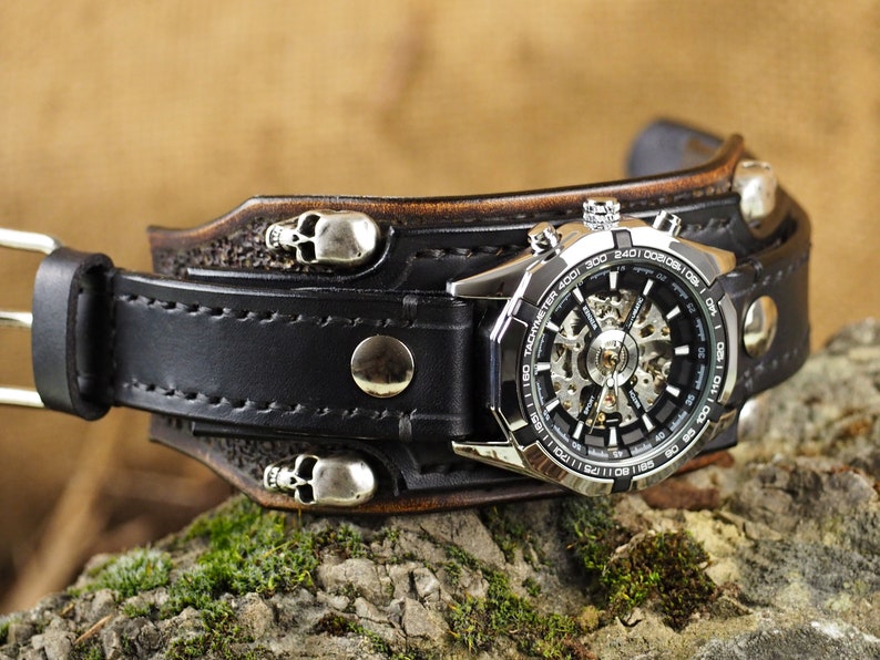 Steampunk Wrist Watch, Man Wrist Watch, Steampunk Leather Watch, Man's Steampunk Watch image 3