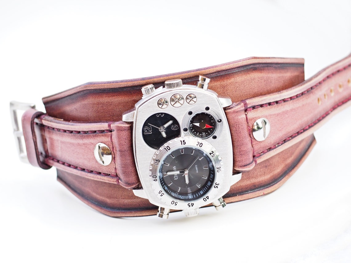 Mahogany Wrist Watch Leather Watch Leather Cuff Watch Watch Etsy