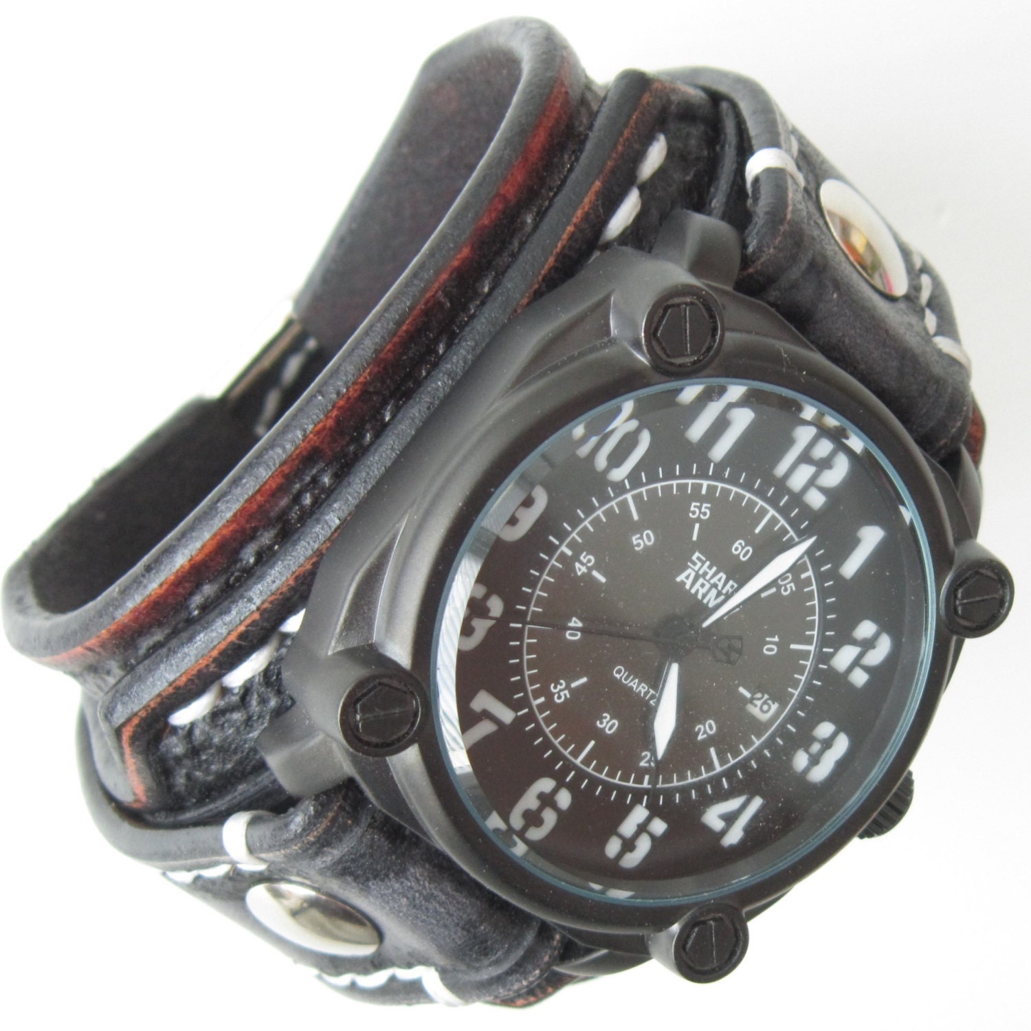 Handmade Leather Bracelet Watch Black & Brown Leather Watch Etsy