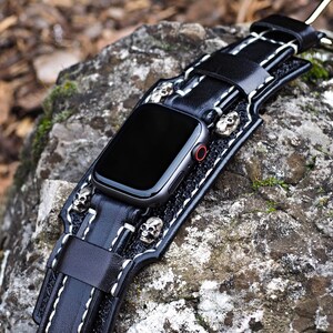 Bikers Band, Skull Apple watch Cuff, Gothic Apple watch strap, 42mm apple watch, 44mm apple watch, 38, 41, 45, 49 image 4