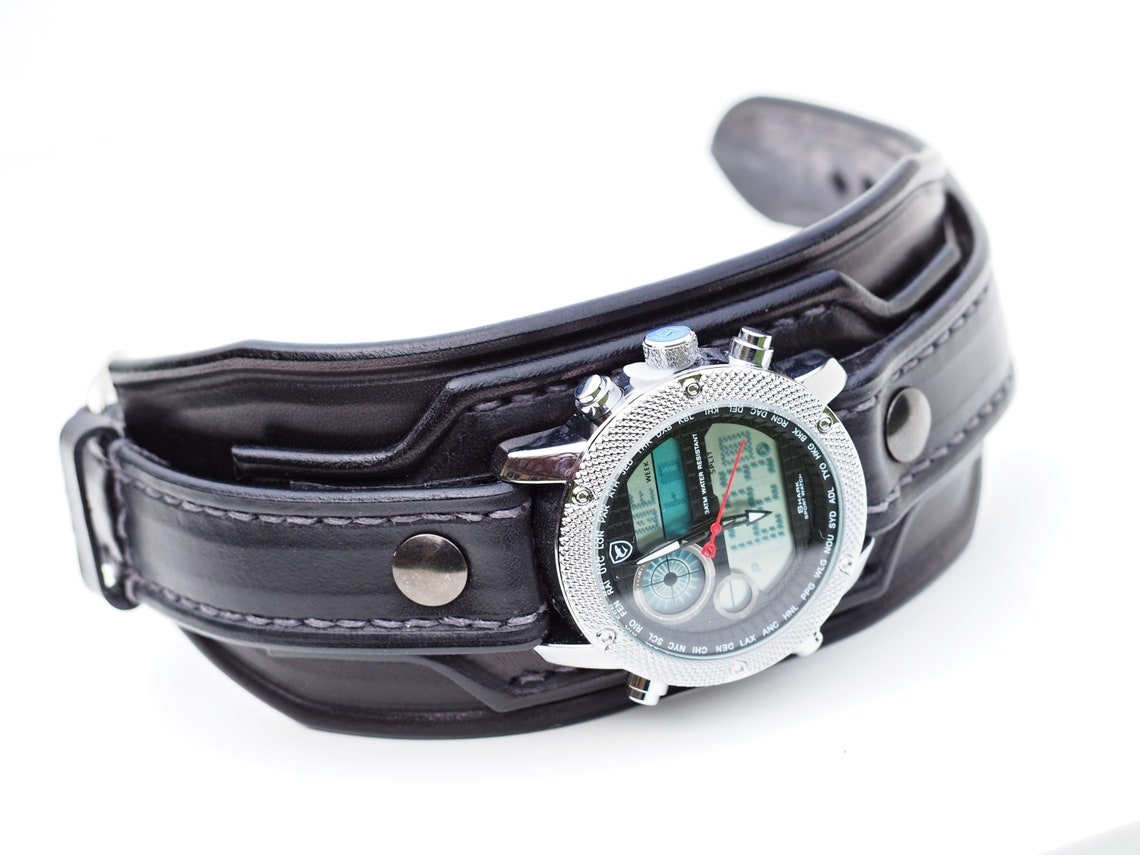 Men's Leather Watch Band Leather Watch Cuff Wide Leather - Etsy