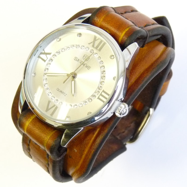 Vintage Watch, Women's Watch, Leather Bracelet Watch, Brown LeatherWatch image 1