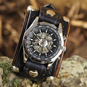 Biker Leather Skull Watch, Black Bikers Watch, Biker Jewelry image 5