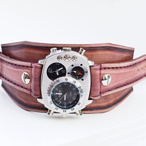Mahogany Wrist Watch, Leather Watch, Leather Cuff Watch, Watch Cuff, Bracelet Watch, Mahogany Leather Cuff image 5