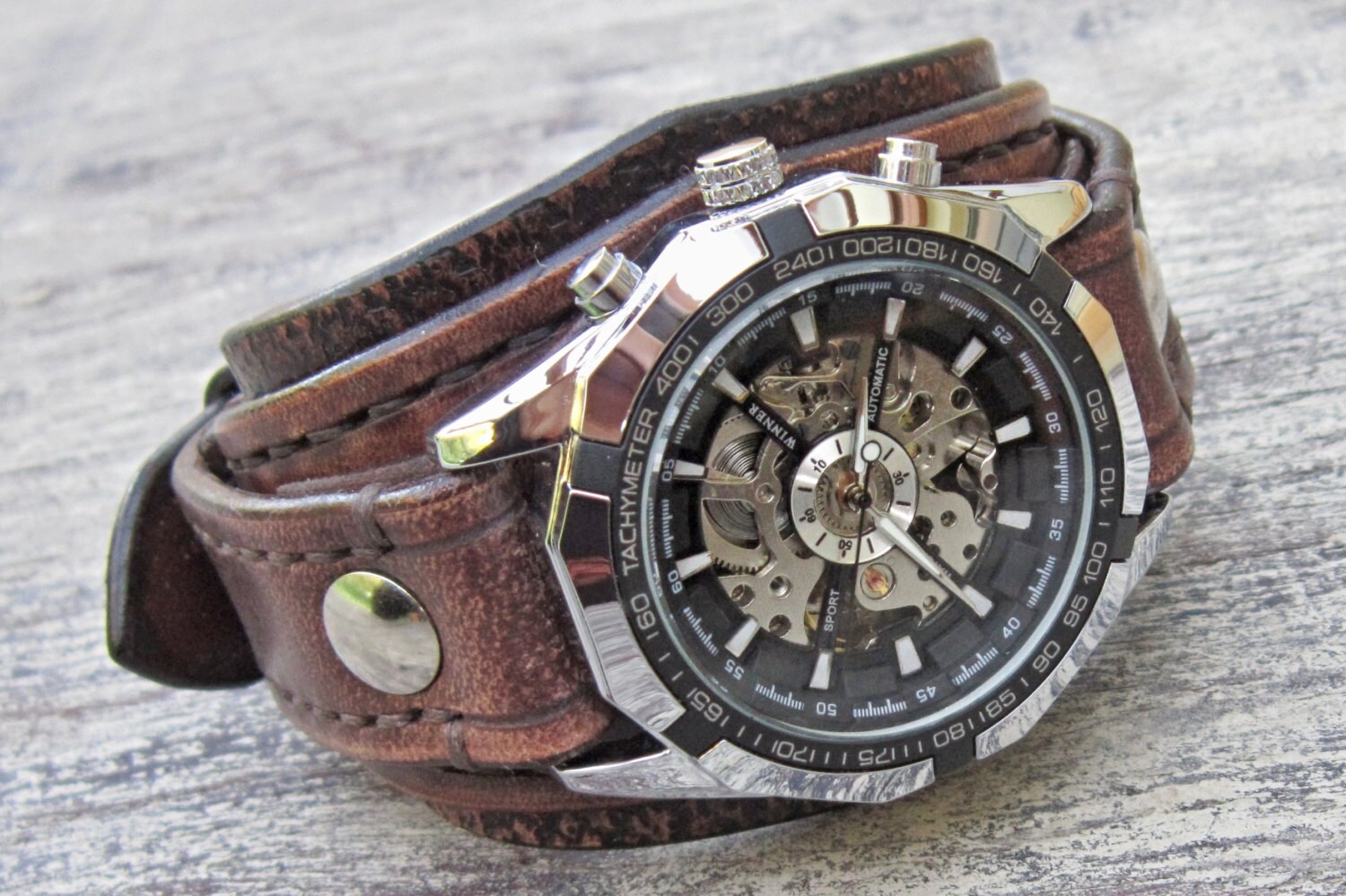 Steampunk Leather Watch Retro Wrist Watch Vintage Brown Etsy