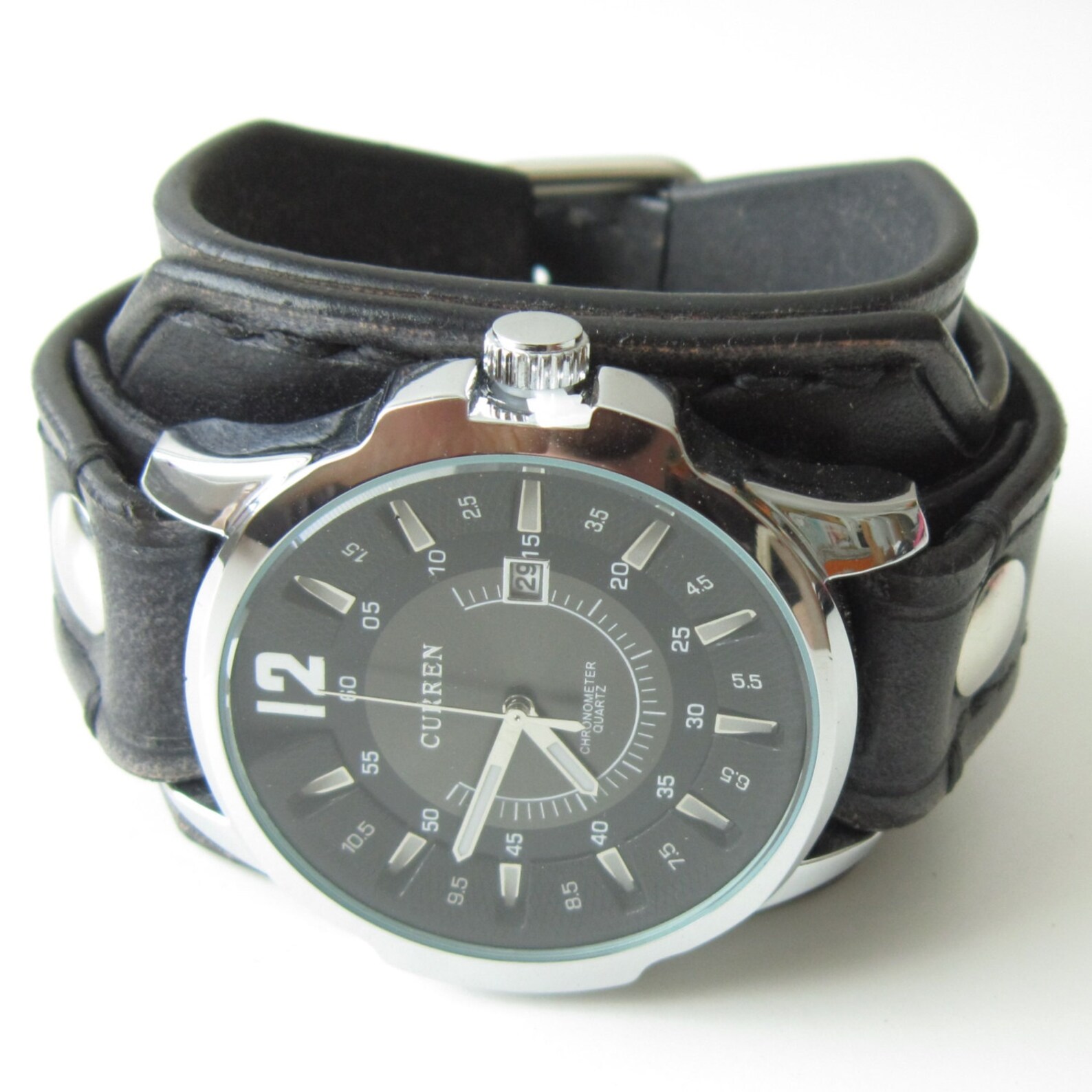 Black Leather Watch Cuff Men