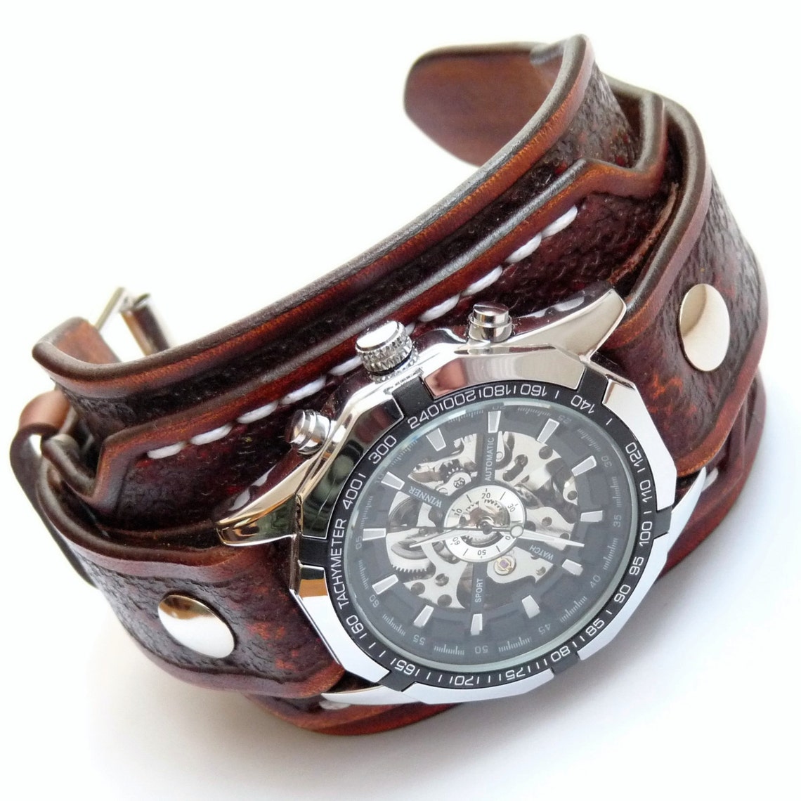 Leather Cuff Watch Vintage Brown Leather Cuff Etsy UK