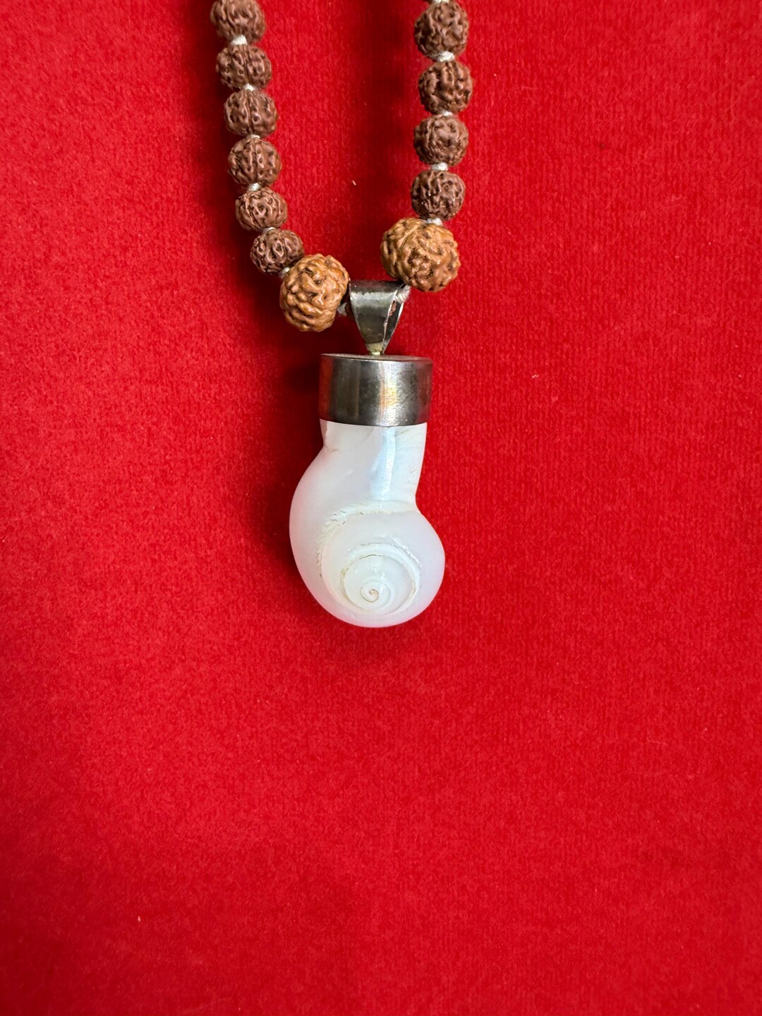 Shelligram Sea Shell White Lakshmi Narayana Shaligram Pendant on Rudraksha | Sacred Fossil ...