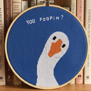 Funny Goose Cross Stitch Pattern, "You Poopin'?" Meme Embroidery Chart (PDF Download)