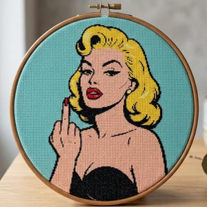 Retro Pop Art Woman Cross Stitch Pattern, Feminist Embroidery Design (PDF)