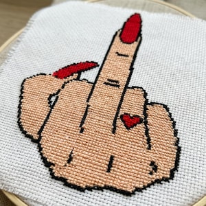 Middle Finger Cross Stitch Pattern, Minimalist Hand Embroidery Chart (PDF Download)