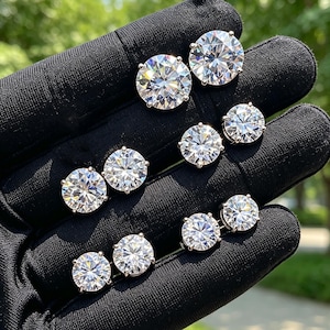 Boucles d'oreilles puces rondes serties de diamants, puces en zircon cubique de 3 à 13 mm, style solitaire, boucles d'oreilles hip-hop bling-bling pour homme, cadeau d'anniversaire pour lui