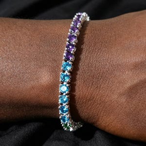 3,5 mm regnbågstennisarmband, flerfärgad rundslipad stenkedja, unisex hiphop stapelbara bling-smycken, födelsedagspresent till honom henne