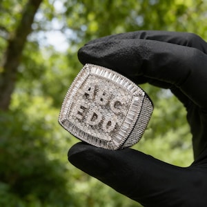 Custom Iced Out Letter Pinky Ring for Men | Rose Gold Plated Square Initial Style | Personalized Hip Hop Bling Graduation Present for Him