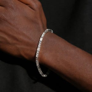 Bracciale tennis tempestato di diamanti da 3 mm, bracciale vistoso con diamanti a baguette e rotondi, gioielli hip hop unisex, regalo di anniversario o compleanno per lui e per lei