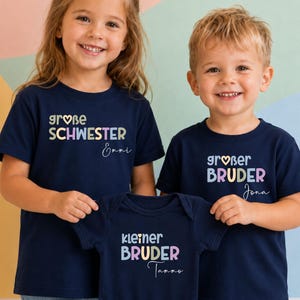 Personalisierte Geschwister Shirts mit Babybody | Große Schwester & Großer Bruder | Geschenk zur Geburt oder Schwangerschaftsverkündung