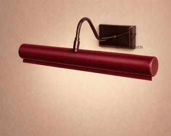 Italian Mid-Century Modern Art Display Wall Sconce Adjustable, Handmade Maroon Brass Picture Light.