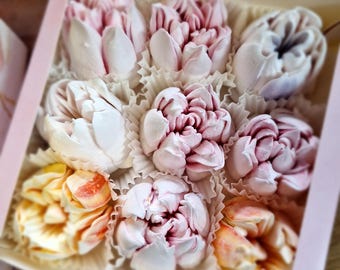 Edible Flower Marshmallow Bouquet | Zephyr Dessert Gift | Handmade Tulips (Gelatin-Free)