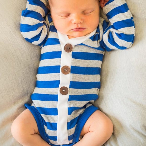 Baby Boy Cardigan - Blue and Gray Striped Cardigan - Spring Photo Prop -  Sizes Newborn to 24 Months