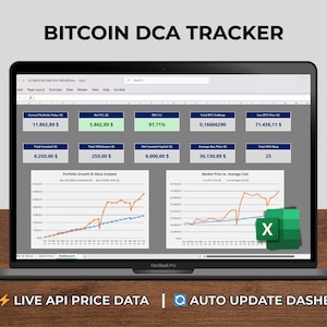 Bitcoin DCA Tracker Spreadsheet, Crypto Portfolio Dashboard MS Excel, Cryptocurrency Investment Log, Automated BTC Tracker, Financial Tool