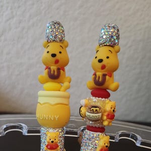 Honey Bear Beaded Pens, Sparkly Rhinestone Hunny Pot Charms, Stationery Gift