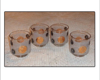 Vintage Libbey Old Coin Tom Collins Black and Gold Drinking Glasses
