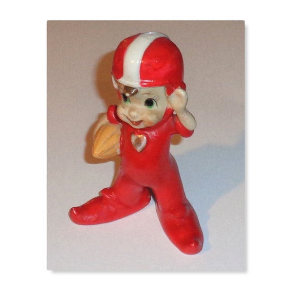 Vintage Japan Pixie Elf Holding Football Sports Figure Figurine