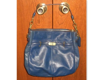 Shade of Blue Designer Coach Genuine Leather Gold Hardware Shoulder Handbag Purse
