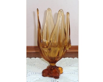 Viking MCM Amber Color 4 Sided Art Glass Home Decor Decorative Vase
