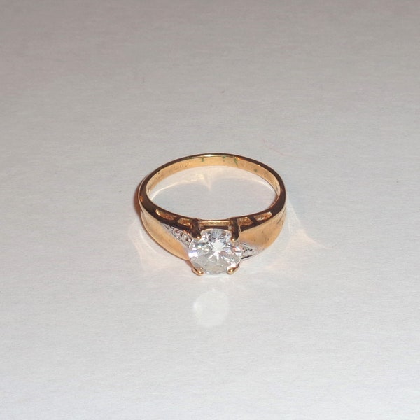 Vintage Hallmarked Signed 14KT HGE Lwd CZ Solitaire Size 7 Ring