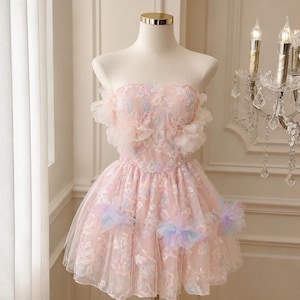 short pastel dresses Sleeveless Pink Cute Homecoming Dress forgiving in the waist Semi Short Pastel Dresses - Etsy