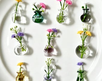 Mini vaso di vetro con calamite a forma di fiore, decorazione per cucina in stile boho cottagecore