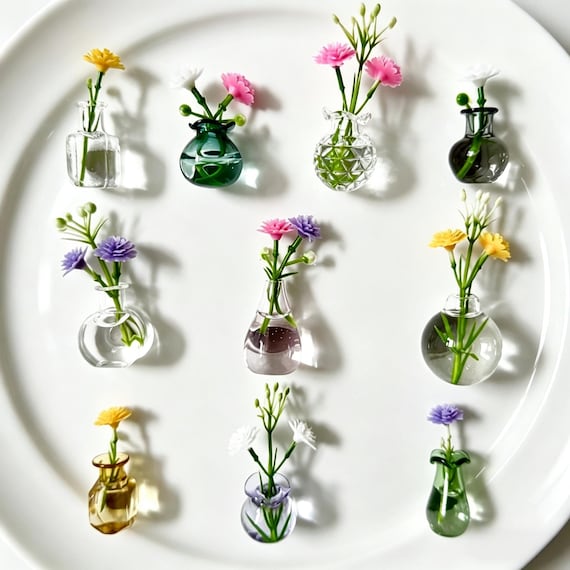 Mini Glass Vase Flower Magnets, Boho Cottagecore Kitchen Decor