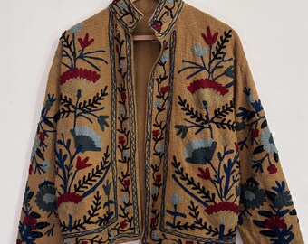 Embroidered Floral Cropped Jacket in Earthy Tones ,TNT jacket & Gift for wife