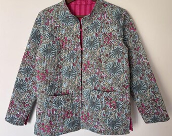 Vintage Floral Quilted Jacket with Pink Lining