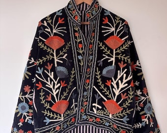 Handcrafted Floral Embroidered Velvet Jacket, Short Velvet Jacket