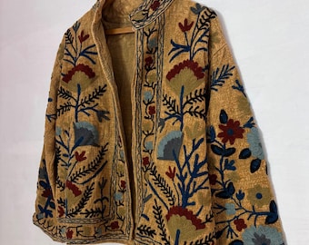Mustard Gold Floral Embroidered jacket, Cotton TNT Jacket, Women's wear, Ethic Coat