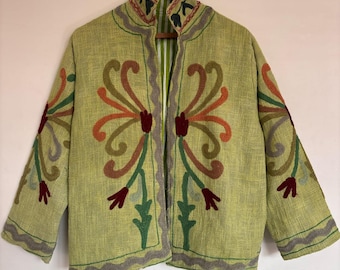 Unique Green TNT jacket Hand Embroidered Cotton TNT jacket, Gift for her ,Woman's wear Ethic Coat