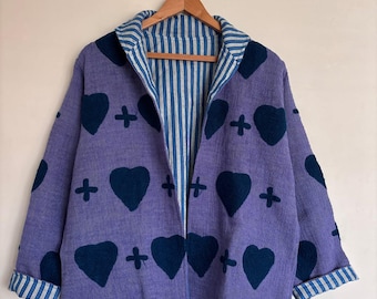Purple Love Statement Jacket Playful Hearts Boxy Jacket Handcrafted Lavender Heart Motif Jacket Gifts For Her Trendy Jacket