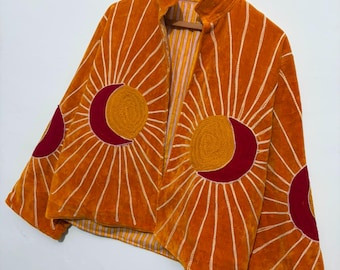 Mustard Velvet Suzani Jacket, Hand Embroidered Boho Jacket, Artisan Folk Coat, Embroidered Statement Jacket, Bohemian Vintage Outerwear