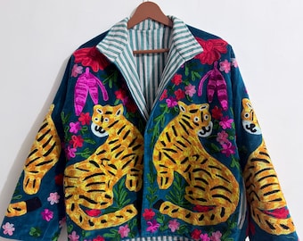 Tiger embroidery with floral jacket coat trendy fashion jacket quality embroidery coat gifts for her