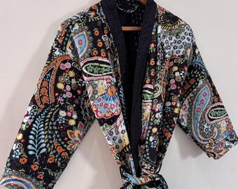 Unique patchwork design Comfortable Kantha breathable fabric Adjustable waist belt for a fluttering fit Nightwear Robe Gifts for Her