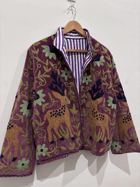 Deer embroidery  jacket quality handcrafted jacket coat ethnic coat jacket trending coat jacket gifts for her