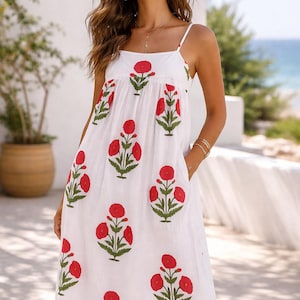 red and white flowery dress Fashion Strap Ruffle White Red Floral Print Maxi Dress with Middle Slit