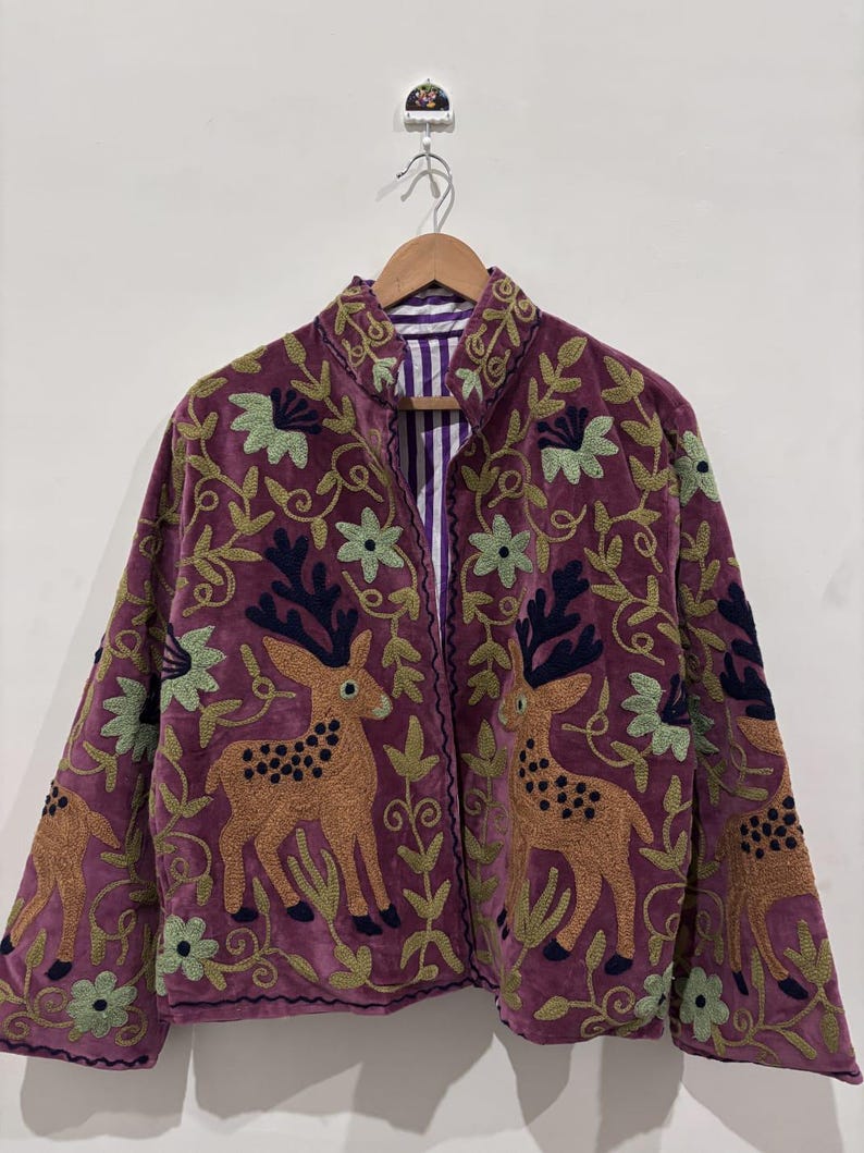 Deer embroidery jacket quality handcrafted jacket coat ethnic coat jacket trending coat jacket gifts for her image 2