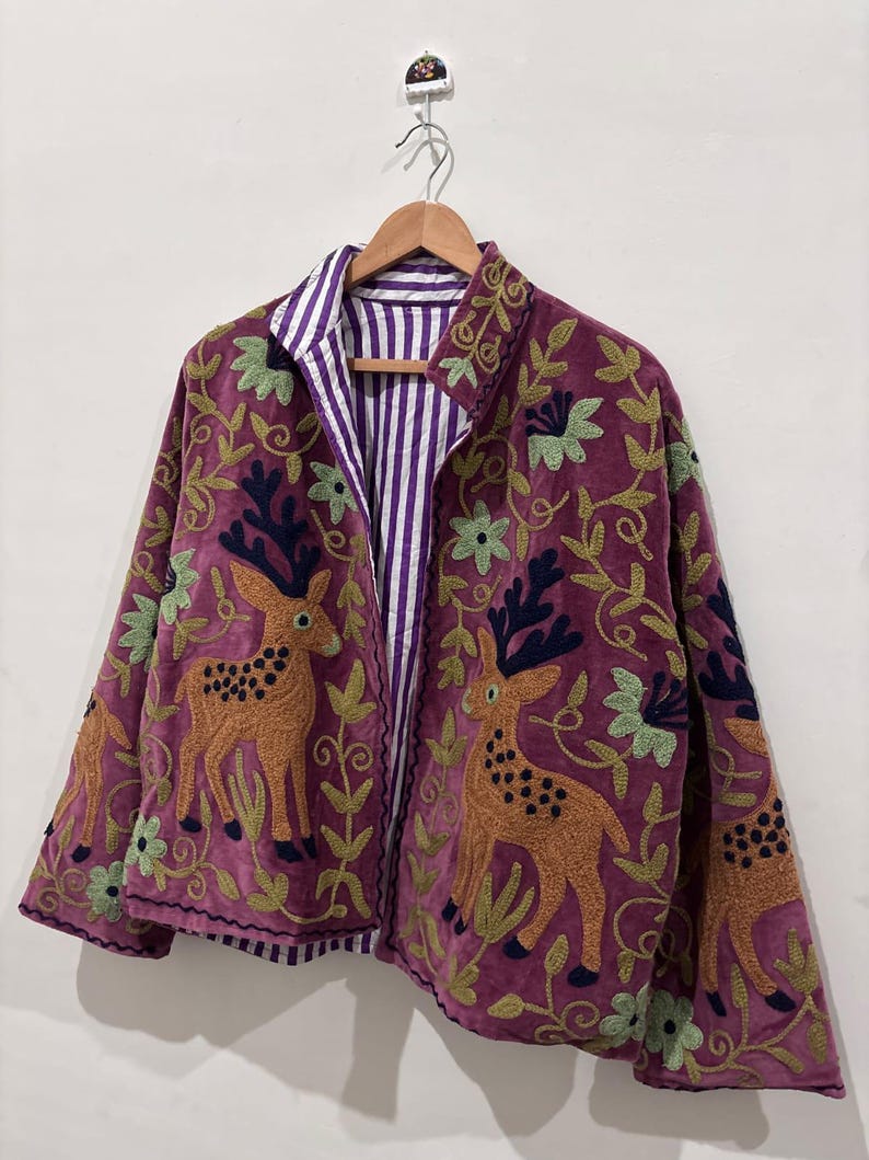 Deer embroidery jacket quality handcrafted jacket coat ethnic coat jacket trending coat jacket gifts for her image 9