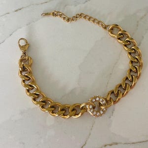 Chunky Gold Cuban Link Chain Bracelet with CZ Stones, Gift for her, Adjustable
